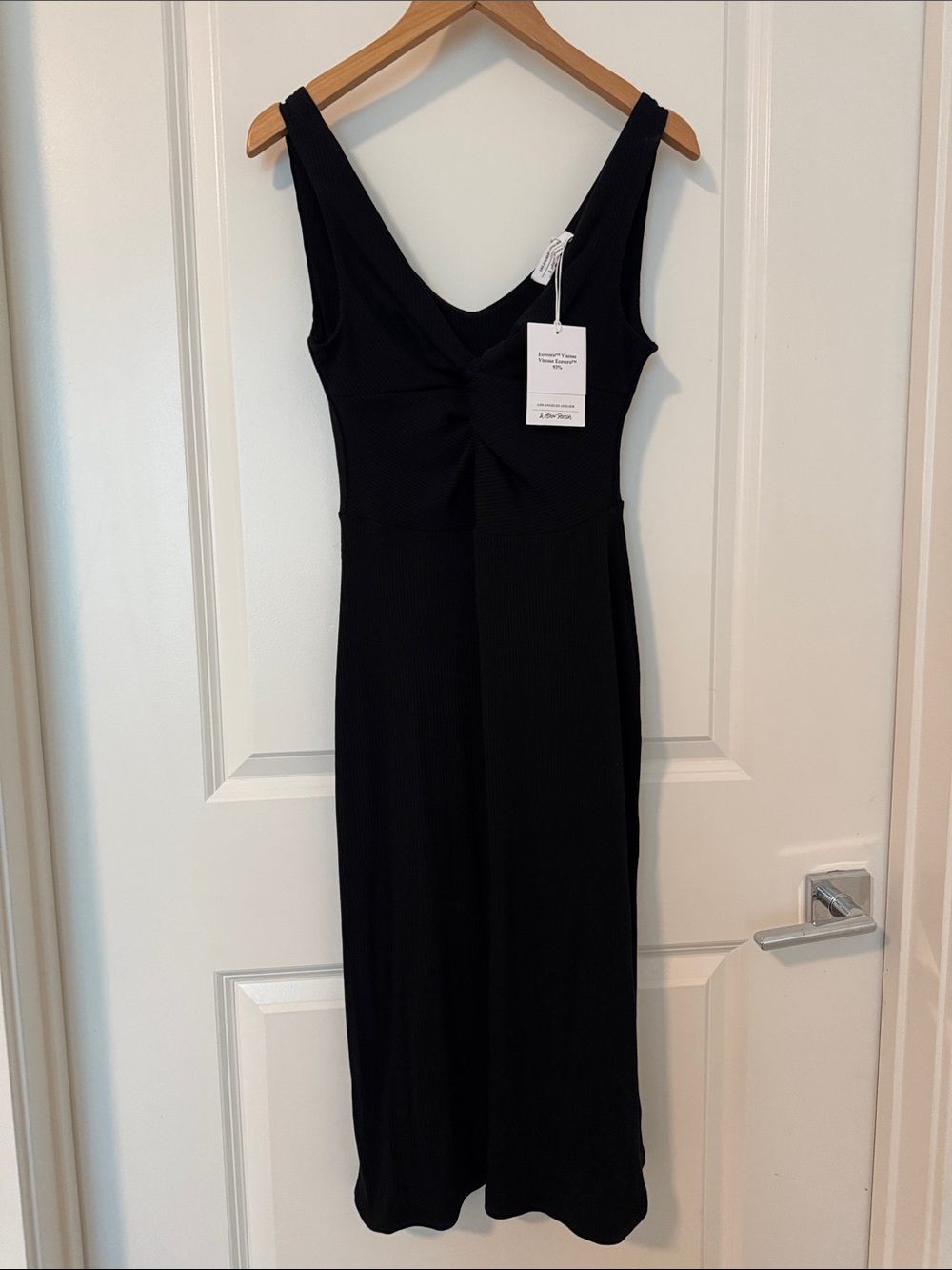 & Other Stories Black Ribbed Sleeveless V-Neck Midi Dress